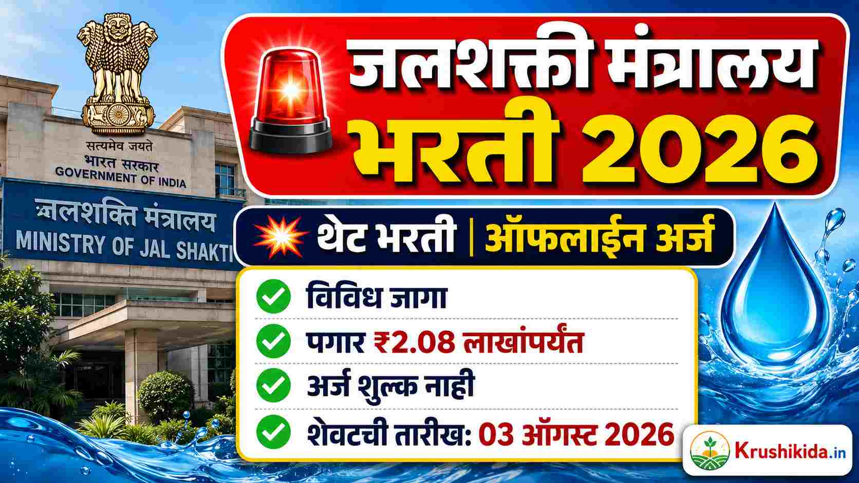 Ministry Of Jal Shakti Bharti 2026: जलशक्ती मंत्रालयात थेट भरती 2026 | ₹2.08 लाखांपर्यंत पगार | ऑफलाईन अर्ज सुरू, संधी सोडू नका!