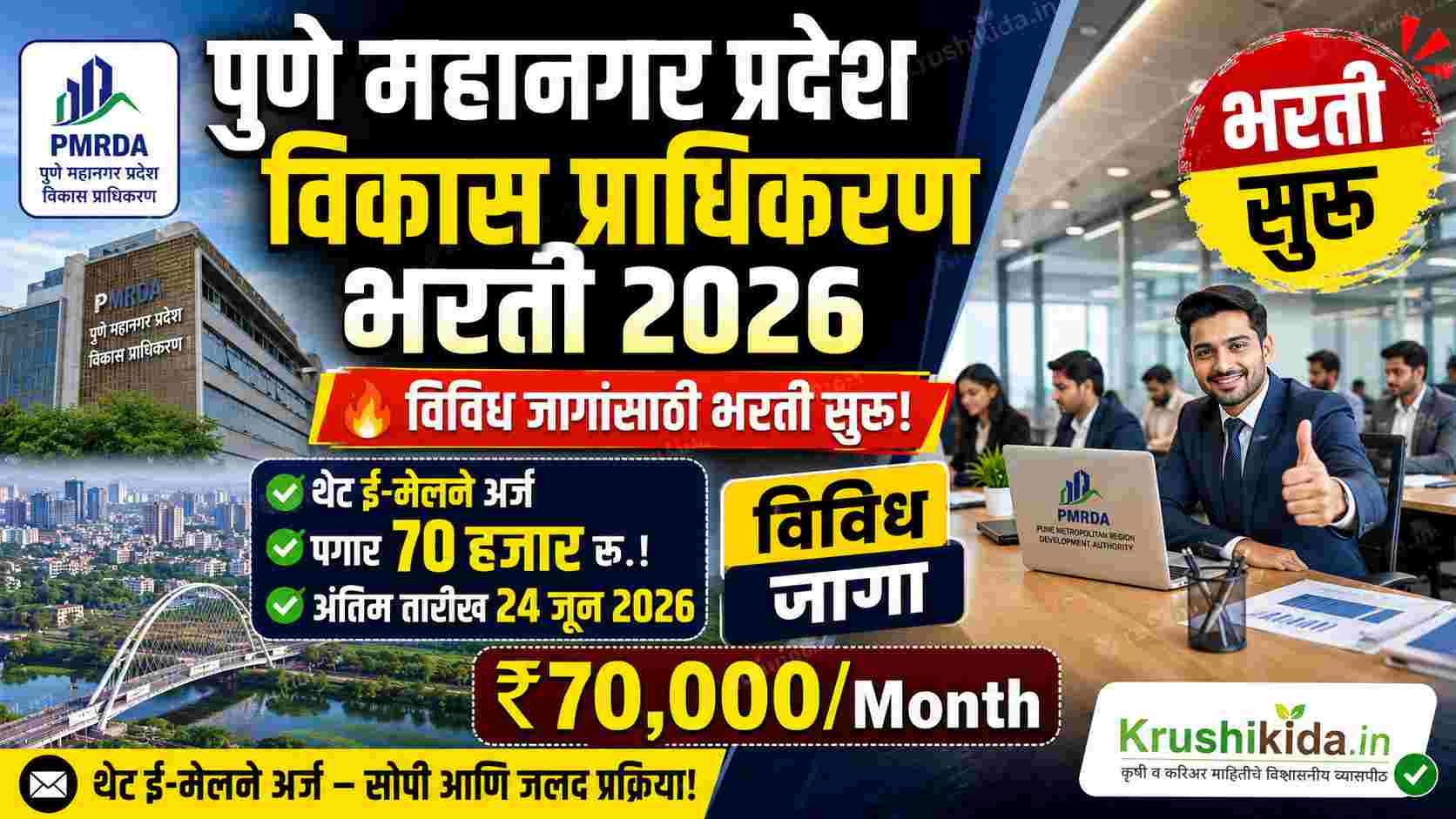 PMRDA Bharti 2026: PMRDA पुणे मध्ये विविध जागांसाठी भरती सुरू! पगार 70 हजार रु.! थेट ई-मेलने अर्ज करा!