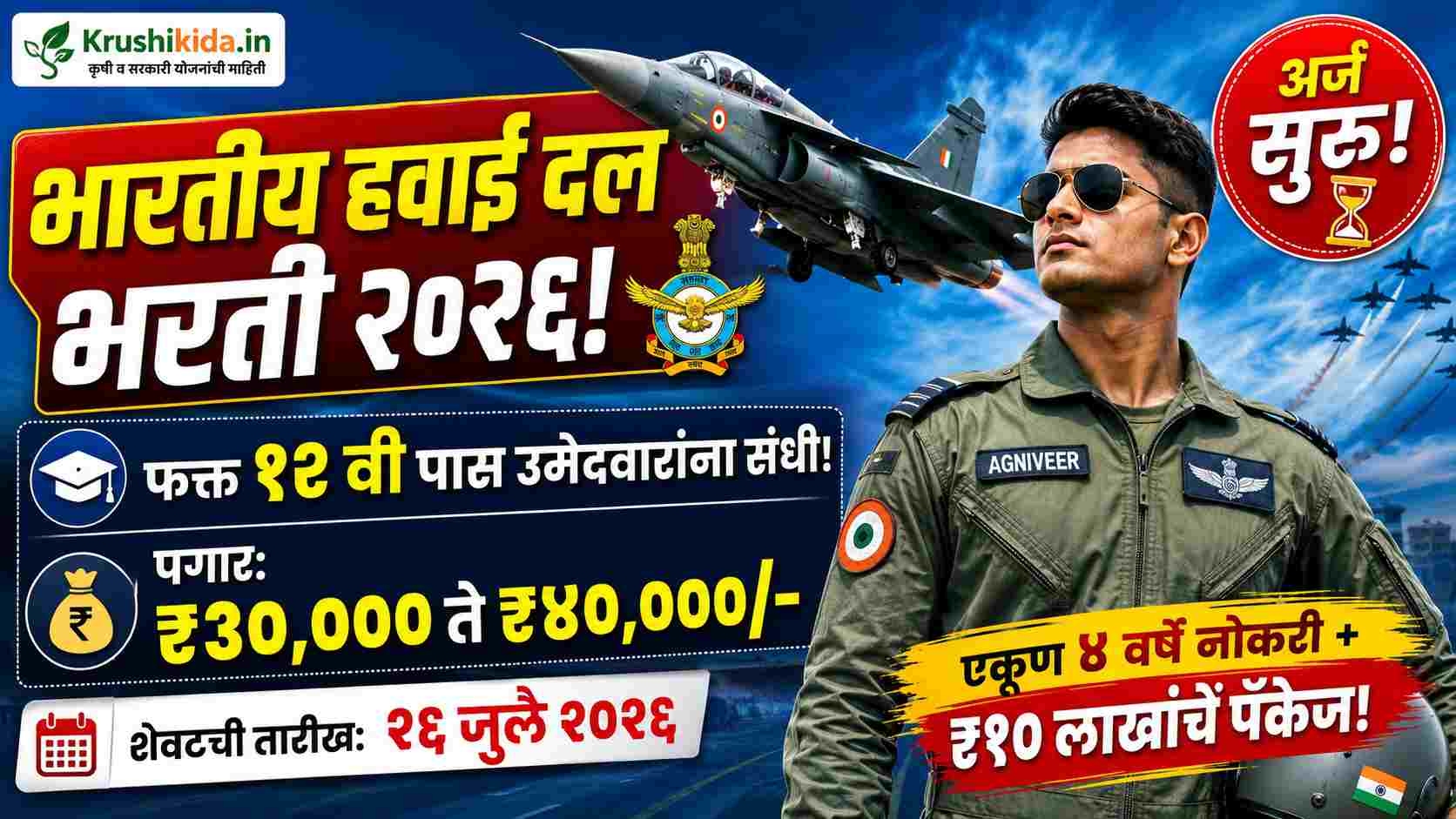 Indian Air Force Bharti 2026: भारतीय हवाई दलात मोठी भरती सुरू! फक्त १२ वी पास उमेदवारांना सुवर्णसंधी; महिना ३०,०००+ पगार, त्वरित अर्ज करा!