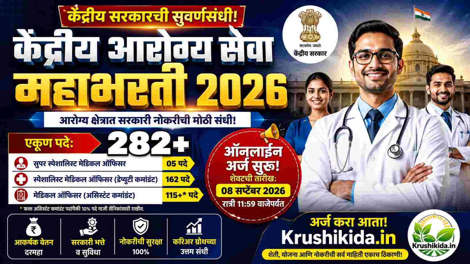 CAPF Medical Officer Bharti 2026: ITBP मध्ये 282 पदांची मोठी भरती! डॉक्टरांसाठी सुवर्णसंधी; ₹2 लाखांपेक्षा जास्त पगार, 8 सप्टेंबरपर्यंत अर्ज करा!